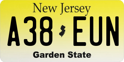 NJ license plate A38EUN