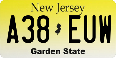NJ license plate A38EUW