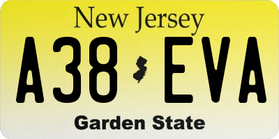 NJ license plate A38EVA
