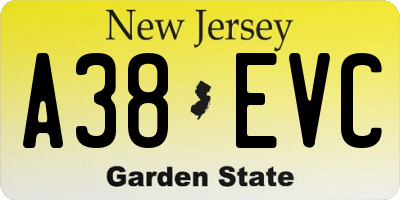 NJ license plate A38EVC