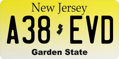 NJ license plate A38EVD