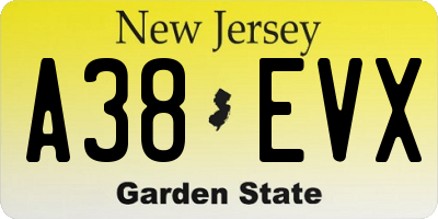 NJ license plate A38EVX