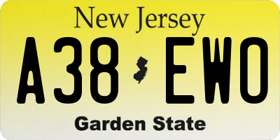 NJ license plate A38EWO