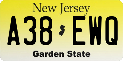 NJ license plate A38EWQ
