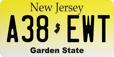 NJ license plate A38EWT