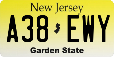 NJ license plate A38EWY