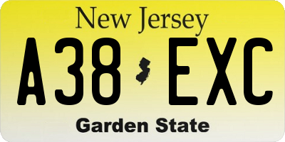 NJ license plate A38EXC