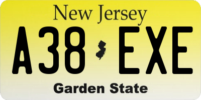 NJ license plate A38EXE