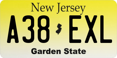 NJ license plate A38EXL