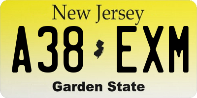 NJ license plate A38EXM