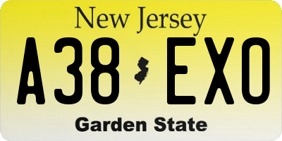 NJ license plate A38EXO