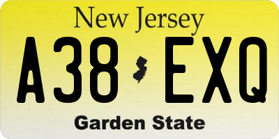 NJ license plate A38EXQ
