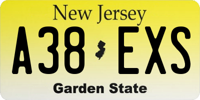NJ license plate A38EXS