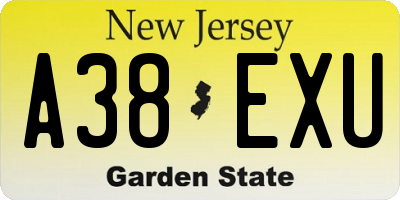 NJ license plate A38EXU