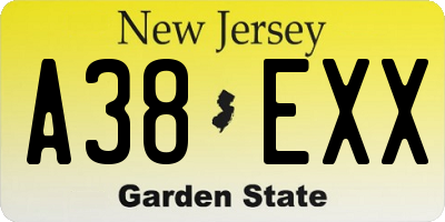 NJ license plate A38EXX