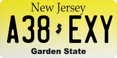 NJ license plate A38EXY