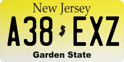 NJ license plate A38EXZ