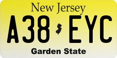 NJ license plate A38EYC