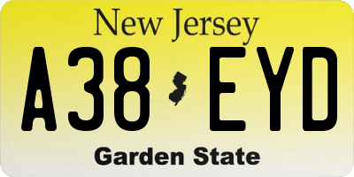 NJ license plate A38EYD