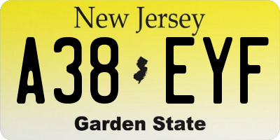 NJ license plate A38EYF