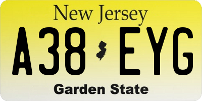 NJ license plate A38EYG