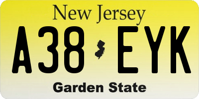 NJ license plate A38EYK