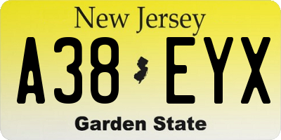 NJ license plate A38EYX