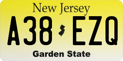 NJ license plate A38EZQ