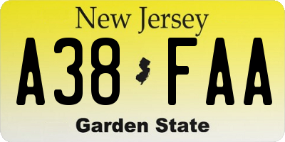 NJ license plate A38FAA
