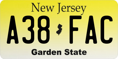 NJ license plate A38FAC