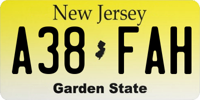 NJ license plate A38FAH