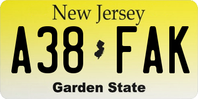 NJ license plate A38FAK