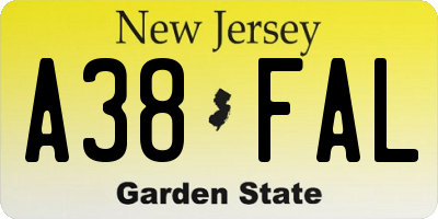 NJ license plate A38FAL