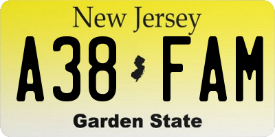 NJ license plate A38FAM