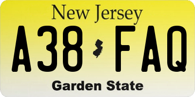 NJ license plate A38FAQ