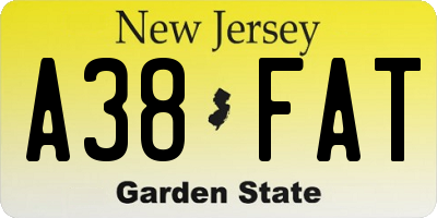 NJ license plate A38FAT
