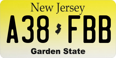 NJ license plate A38FBB
