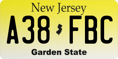 NJ license plate A38FBC