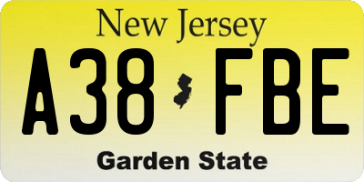 NJ license plate A38FBE