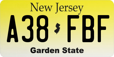 NJ license plate A38FBF