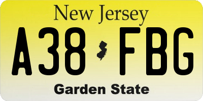 NJ license plate A38FBG