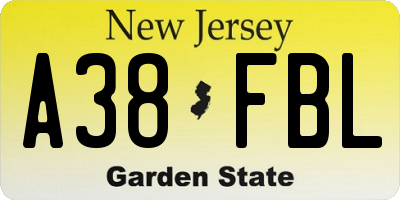 NJ license plate A38FBL