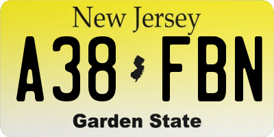 NJ license plate A38FBN