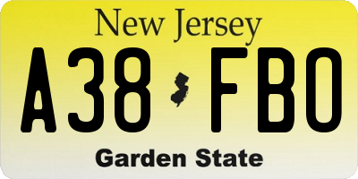 NJ license plate A38FBO