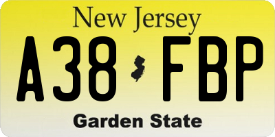 NJ license plate A38FBP