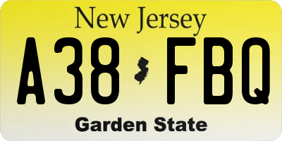 NJ license plate A38FBQ