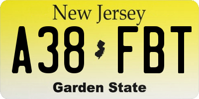 NJ license plate A38FBT