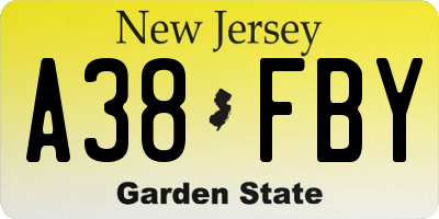 NJ license plate A38FBY