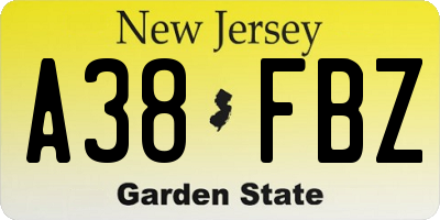 NJ license plate A38FBZ