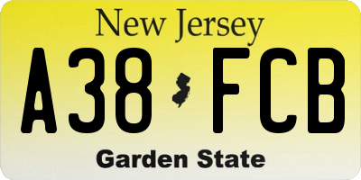 NJ license plate A38FCB